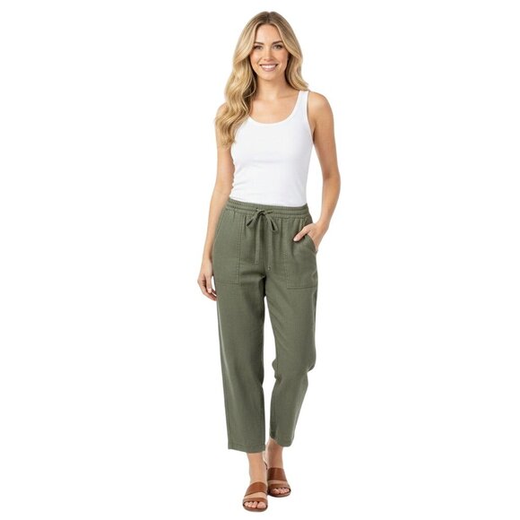 J.Crew Olive Pull On Linen Elastic Drawstring Waist Crowd Pants Size M - Picture 1 of 6
